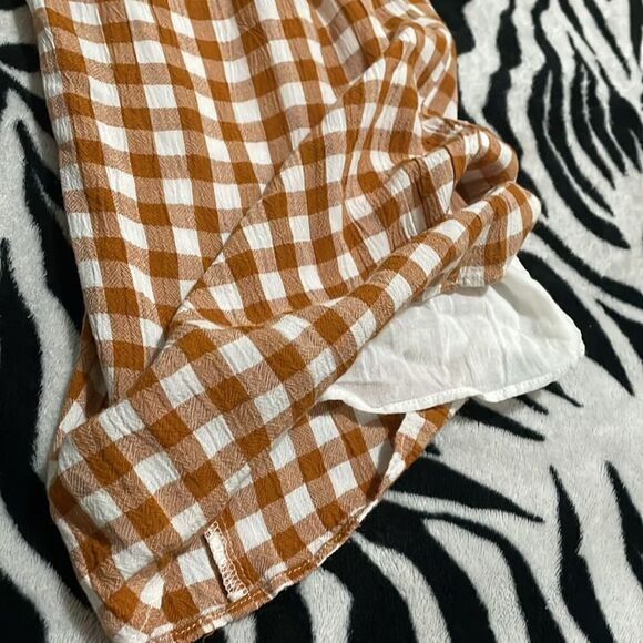 Anthropologie Saylor Laken Orange plaid gingham knot spaghetti ruffle romper - Picture 12 of 13